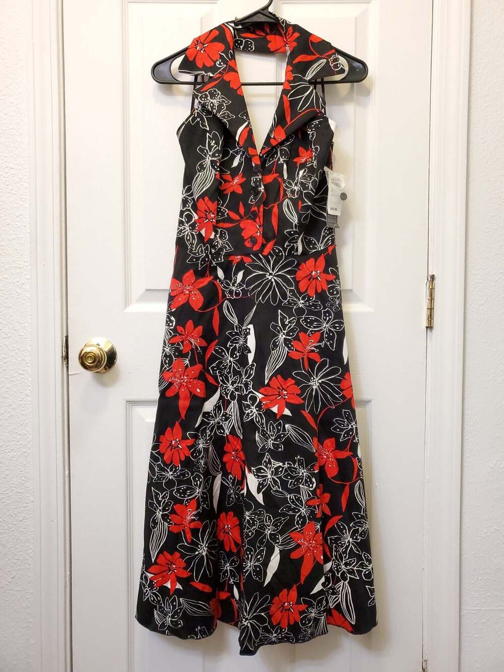 NWT Vintage Alyn Paige Floral Halter Midi Dress  Y2K Rockabilly Whimsigoth -7/8